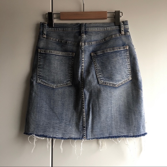Aritzia Wilfred Free cut off high waisted raw edge denim jean skirt size 6 - Picture 3 of 11